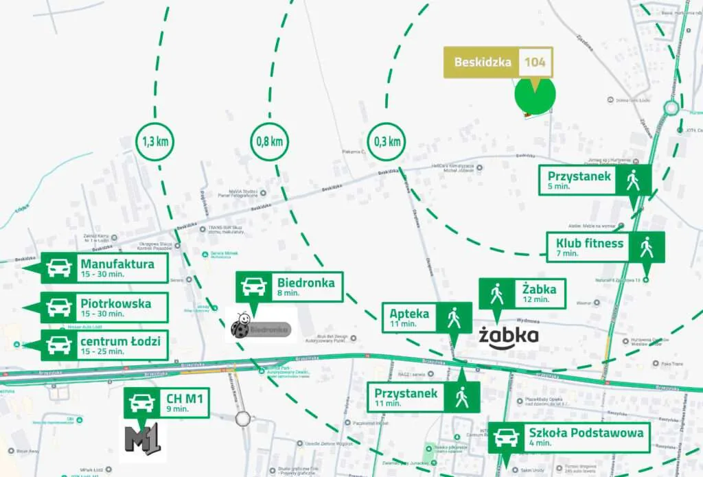 Mapa lokalizacji osiedla Beskidzka 104 w Łodzi